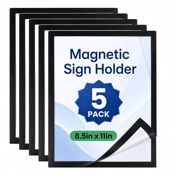Magnetic Sign Holder 8.5x11 Inches, 5 Pack Self-Adhesive Wall Mount Document Frames with Clear PVC Cover, Magnetic Border Display for Office Home Store Window Door