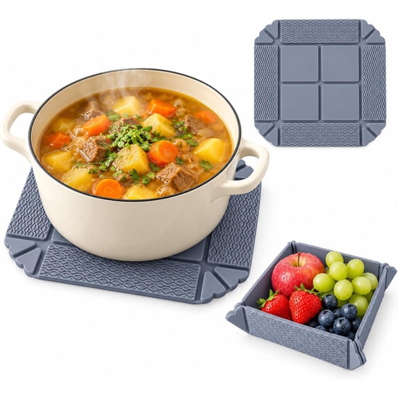 Magnetic Silicone Trivet, Blue Gray Foldable Pot Mat | Magnetic Pot ...
