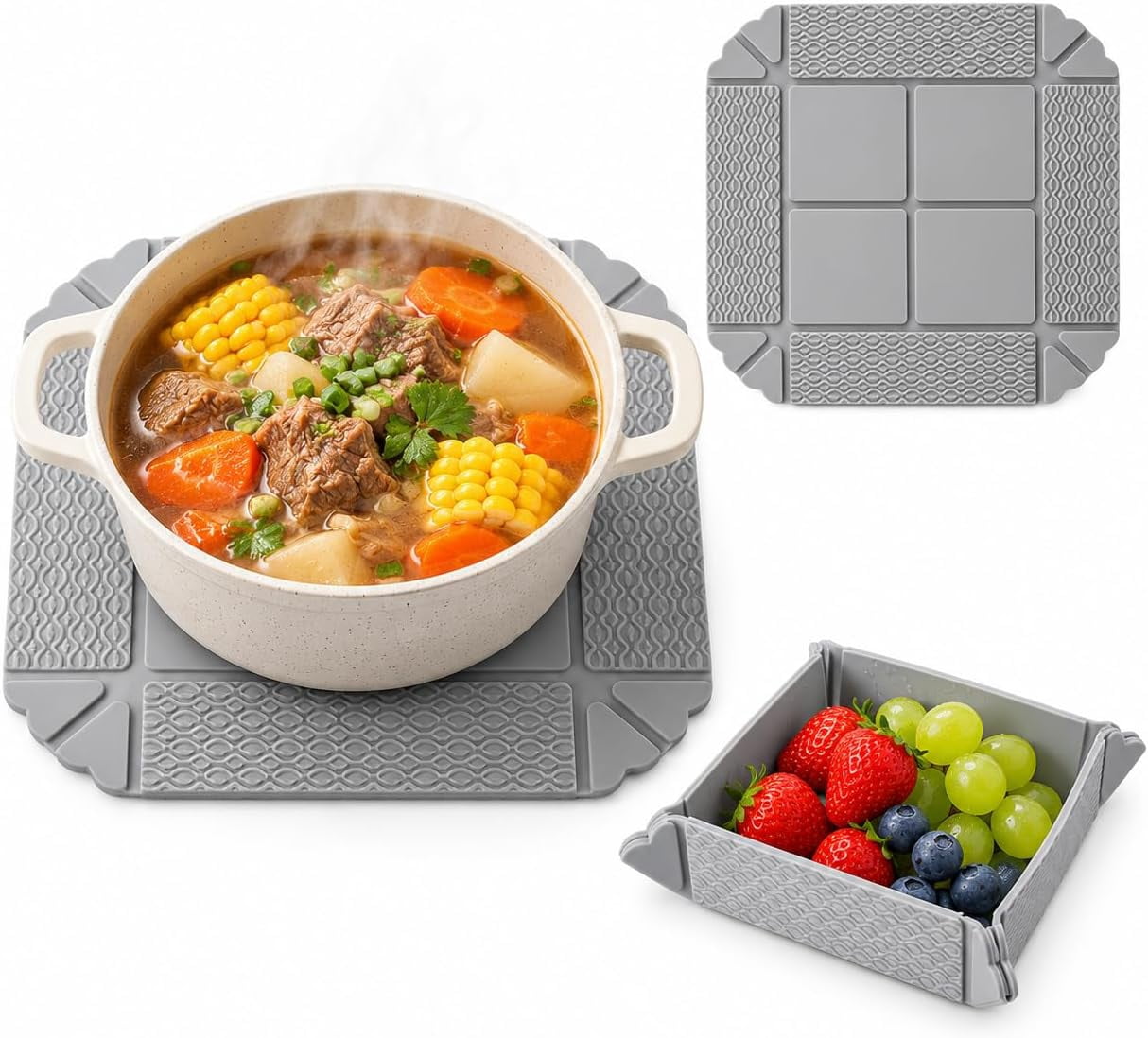 Magnetic Silicone Trivet, Gray Foldable Pot Mat | Magnetic Pot Holder ...
