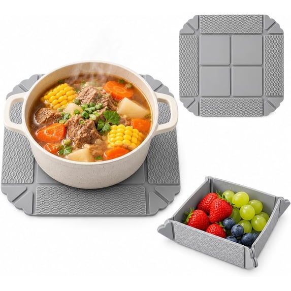 Magnetic Silicone Trivet, Gray Foldable Pot Mat | Magnetic Pot Holder ...