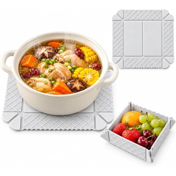 Magnetic Silicone Trivet, White Foldable Pot Mat | Magnetic Pot Holder ...