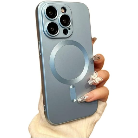 Magnetic Skin Lacquer Metallic Case with Magnetic Attraction, with Lens Film, Simple and Stylish, for iPhone 15 14 13 12 11 Pro Max Plus Case (Blue,iPhone 11 Pro Max)