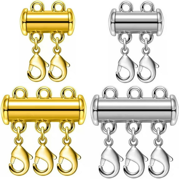 Magnetic Slide Lock Necklace Layering Clasps Multi Strand Slide Tube Clasp Easy Connect Necklace Bracelet Buckle Secure Jewelry Connector for DIY Layered Accessories No