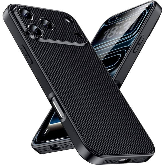 YOOVEI Magnetic Slim Case for iPhone 17 Pro Max, Lightweight 1500D Aramid Fiber Woven, Rugged Full Camera Lens Protection Shockproof, Black