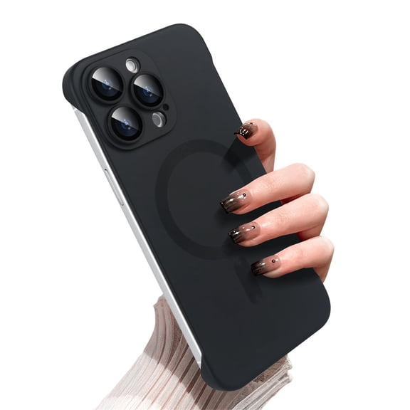 Magnetic Slim Case for iPhone 13 Pro Compatible with MagSafe, Matte PC Ultra-Thin Bumper Frameless Borderless Minimalist Design with Camera Lens Protector for Men Women, Black