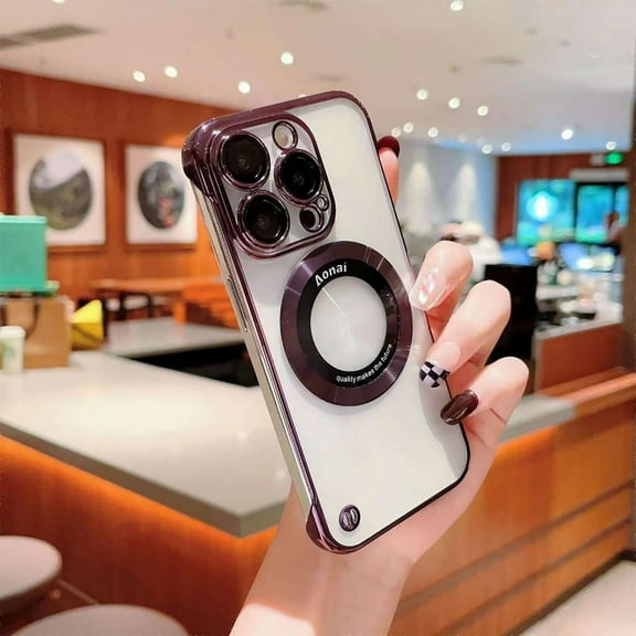 Magnetic Slim Case for iPhone 16 Pro Max Compatible with MagSafe, Matte PC Ultra-Thin Plating Bumper Frameless Borderless Minimalist Design with Camera Lens Protection for Men Women,Darkpurple