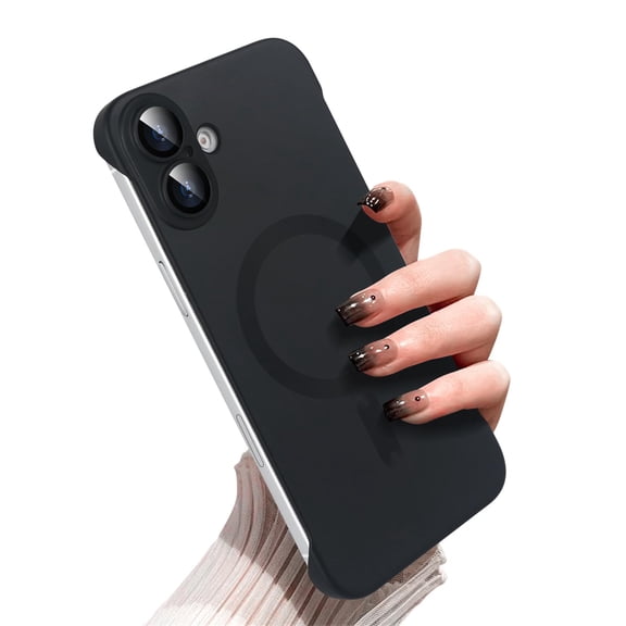 Magnetic Slim Case for iPhone 17 Compatible with MagSafe, Matte PC Ultra-Thin Bumper Frameless Borderless Minimalist Design with Camera Lens Protector for Men Women, Black