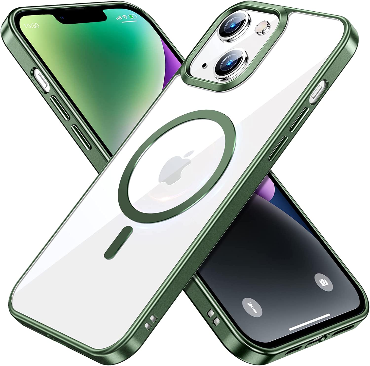 Magnetic Slim Clear Case for iPhone 14 Plus [Not Yellowing] [Military Grade Protection] [No.1 Strong Magnets] SZBXD Compatible with iPhone 14 Plus Protective Case 6.7 inch 2022, Alpine Green