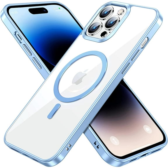 Magnetic Slim Clear Case for iPhone 14 Pro [Not Yellowing] [Military Grade Protection] [No.1 Strong Magnets]  Compatible with iPhone 14 Pro Protective Case 6.1 inch 2022, Sierra Blue