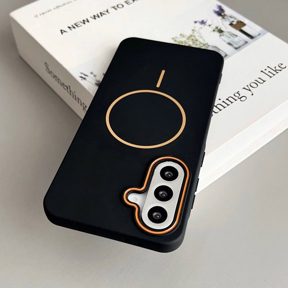 Magnetic Slim Fit for Samsung Galaxy A56 5G Case, Compatible with Mag-Safe, Lightweight Matte Anti-Scratch Hard Drop Protection Cover Phone Case for Samsung Galaxy A56 5G, Blackorange