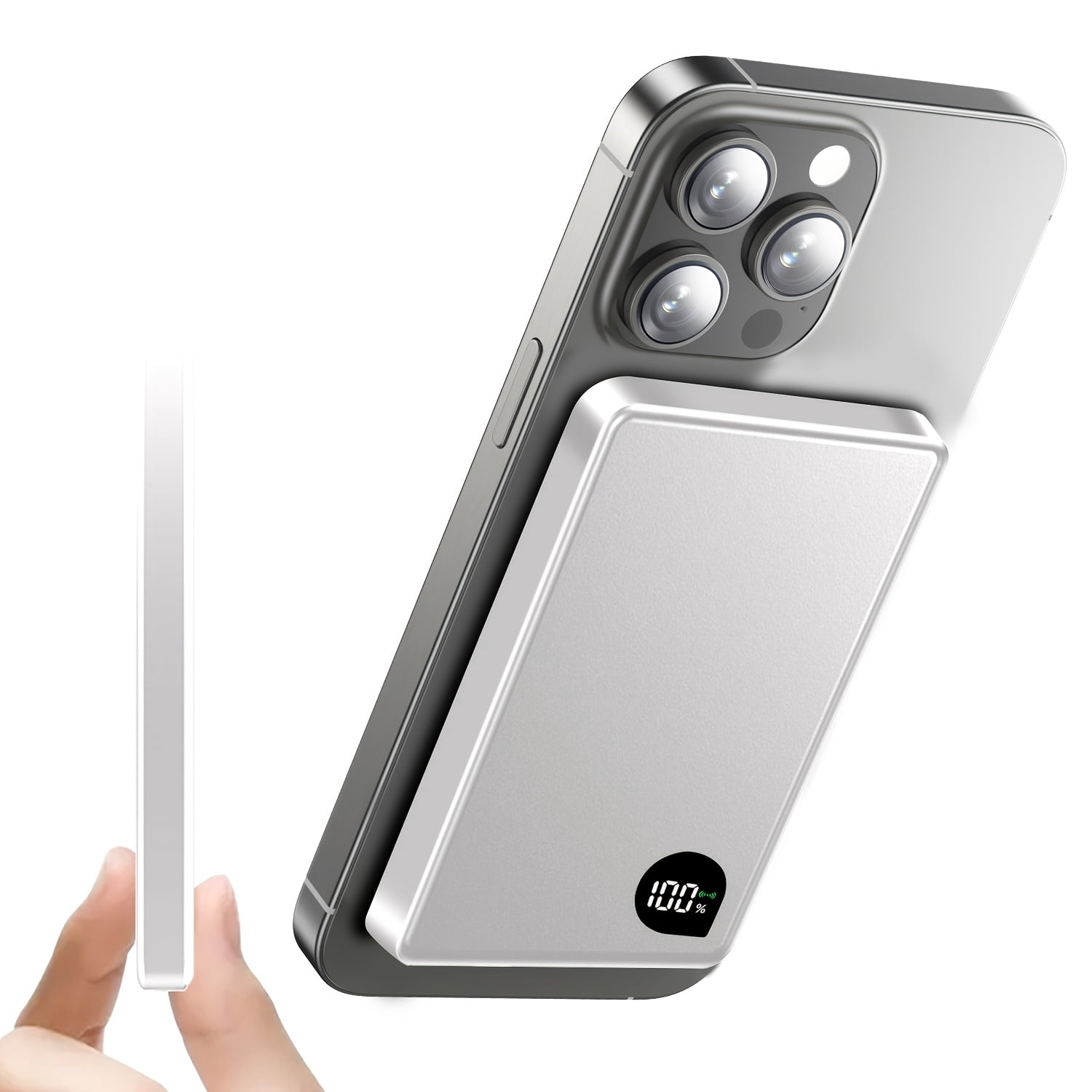 Magnetic Slim Portable Charger, 5000mAh Wireless Power Bank Battery Pack with LED Display And Comfortable Grip Only for iPhone 17/16 Pro/16 Pro Max/15/14/13/12 Series
