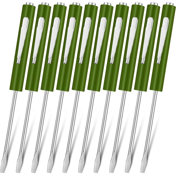 Magnetic Slotted Pocket Screwdriver with Mini Single Blade Head and Clip for Mechanical and Electrical Work 10 Pack Dark Green
