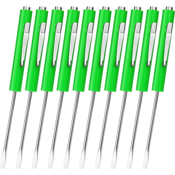 Magnetic Slotted Pocket Screwdriver with Mini Single Blade Head and Clip for Mechanical and Electrical Work 10 Pack Green
