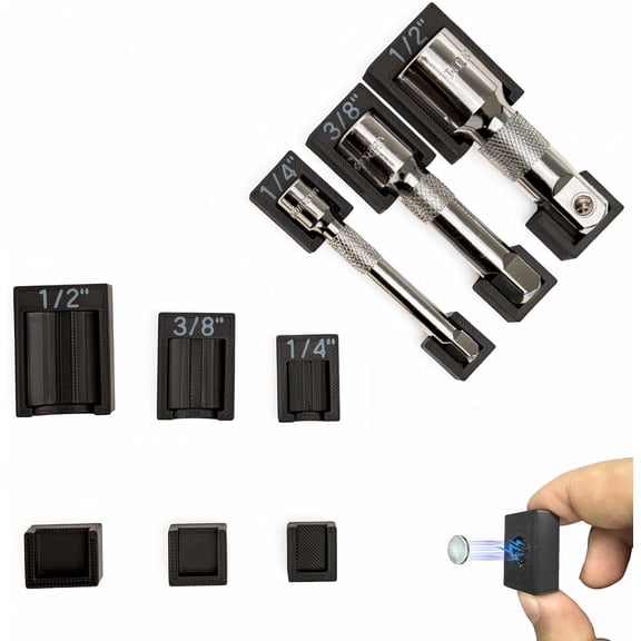 Magnetic Socket Extension Holder Set 3-Piece ratchet organizer for 1/2", 3/8", and 1/4" Drive Extensions, Professional Garage Drawer Storage with Strong Magnetic Base, Red (Black)