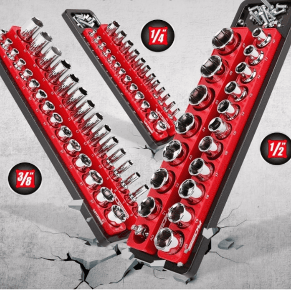 Magnetic Socket Holder Organizer Set: 6-Piece Detachable 1/2 3/8 1/4 Drive Sockets Storage Tray Magnetic Socket Organizer Tool Box Drawer Tool Box Organizers Storage Metric SAE (Sockets Not Included)