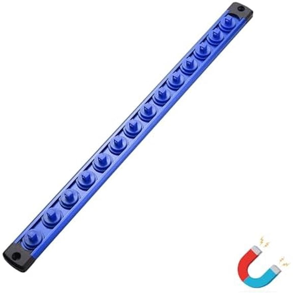 Magnetic Socket Organizer, 1/4-Inch Drive Aluminum Socket Holder Socket Tray, Heavy Duty Socket Rail Organizer for Tool Box Drawer, 360°Swivel Clips Socket Rack 1/4-Inch x 14 Clips (Blue)