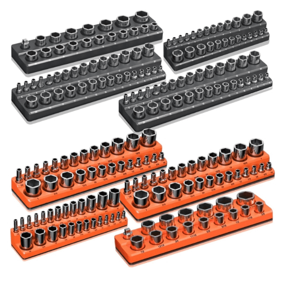Magnetic Socket Organizer Holder Set 8-Piece Tool Organizers Including 1/4", 3/8" and 1/2" Drive Socket Holder