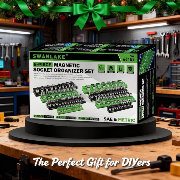 Magnetic Socket Organizer Holder Tool: 8PCS Set Includes 2PCS 1/4, 4PCS 3/8, 2PCS 1/2 Drive Storage Trays Toolboxs Holding 199 Slots Soft Rubber Covering Black Green