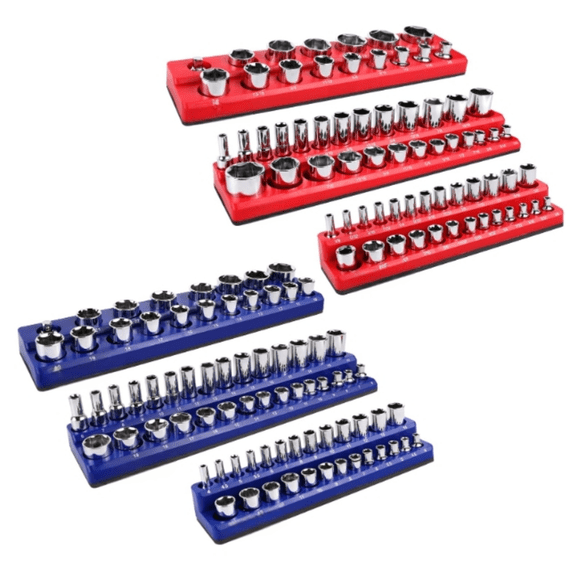 Magnetic Socket Organizer Set, 6-Piece Socket Holder Set Includes 1/4", 3/8", 1/2" Drive Metric SAE Socket Trays, Holds 143 Pieces Sockets, Christmas Gift for Men