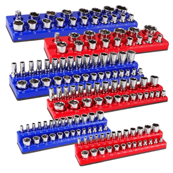 Magnetic Socket Organizer Set, 6PCS Socket Holder, 1/4", 3/8", 1/2" Sockets Holds 143 Pieces Magnetic Sockets Trays