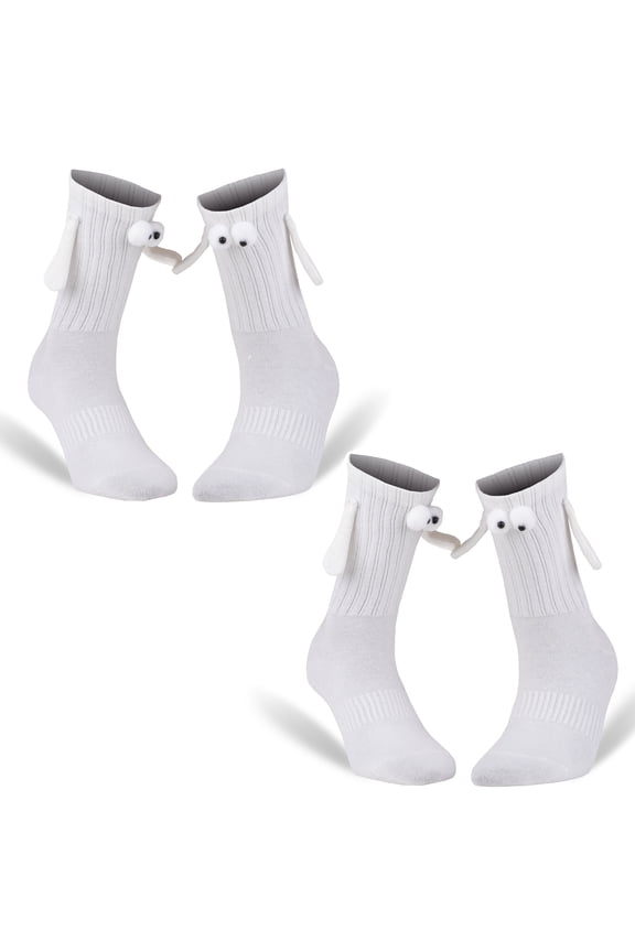 Magnetic Socks Holding Hands 2 Pairs Shoe Size 5 to 10 White