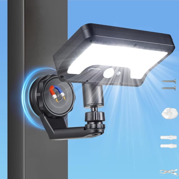 Magnetic Solar Outdoor Security Lights, 600LM 92LED 270° Wide Motion Sensor Light, IP65 Waterproof 3 Modes Dual Solar & Type-C Charging for Patio Garage RV Fence