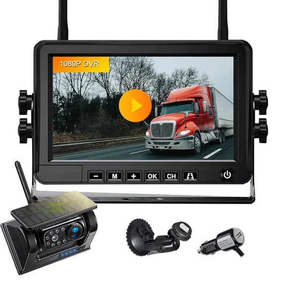 Magnetic Solar Wireless Backup Camera 7''HD 1080P Monitor No Drilling 0NE-STEP Installation IR Night Vision Waterproof Rear View Camera For RV Trailer, Car Camper Truck