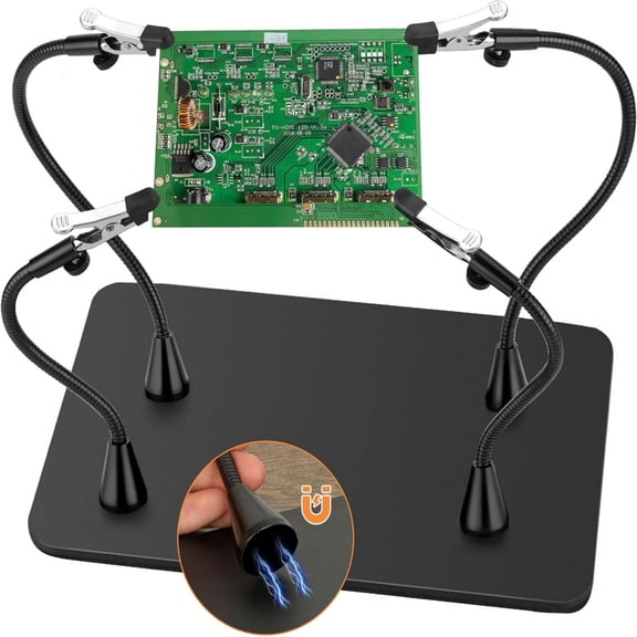 Magnetic Soldering Third Hand Tool with 4 Flexible Gooseneck Arms, Insulated Clips & Non-Slip Base for Electronics Repair