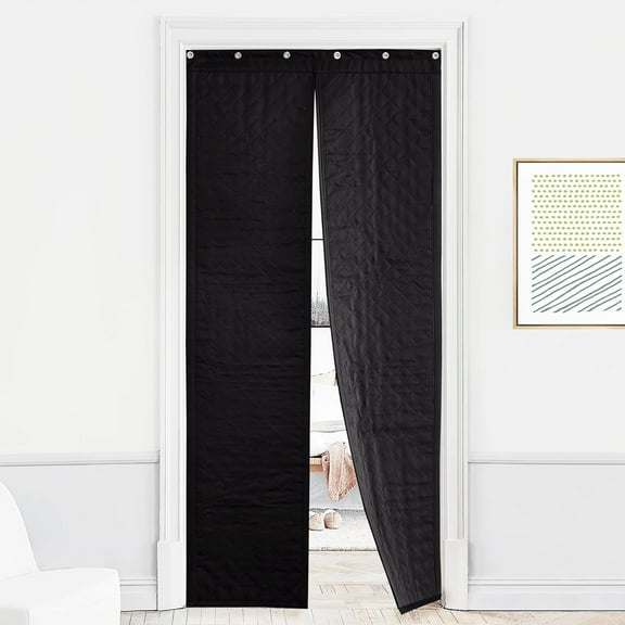 Magnetic Soundproof Blanket Cold Thermal Insulating 100% Blackout Door Curtain Windproof Draft Block Divider for Doorway, Glass Window, Wide 36 x Long 82 inches, Black
