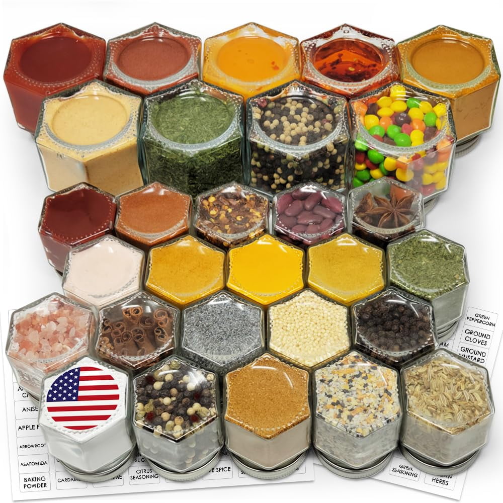 Magnetic Spice Jars Combo Pack - 29 Set (9 Large 4 oz + 20 Small 2 oz ...