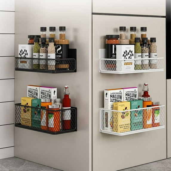 Magnetic Spice Jar Organizer for Fridge & Oven, 1 Pack White Refrigerator Storage Rack, Space-Saving Kitchen Organizer for Spice Storage