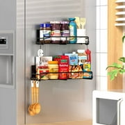 Magnetic Spice Rack Organizer for Refrigerator and Microwave Oven with 10 Hooks, 2 Pack Magnetic Fridge Spice Shelf Metal Kitchen Seasoning Holder
