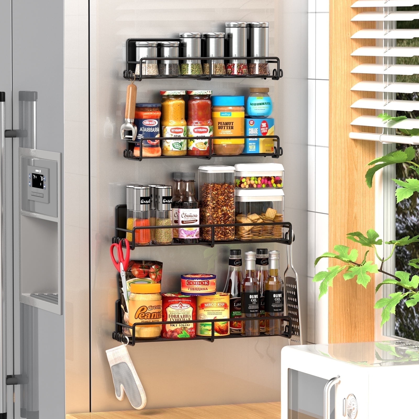 SUNALLY Magnetic Spice Rack for Refrigerator, 4 Pack Metal Storage