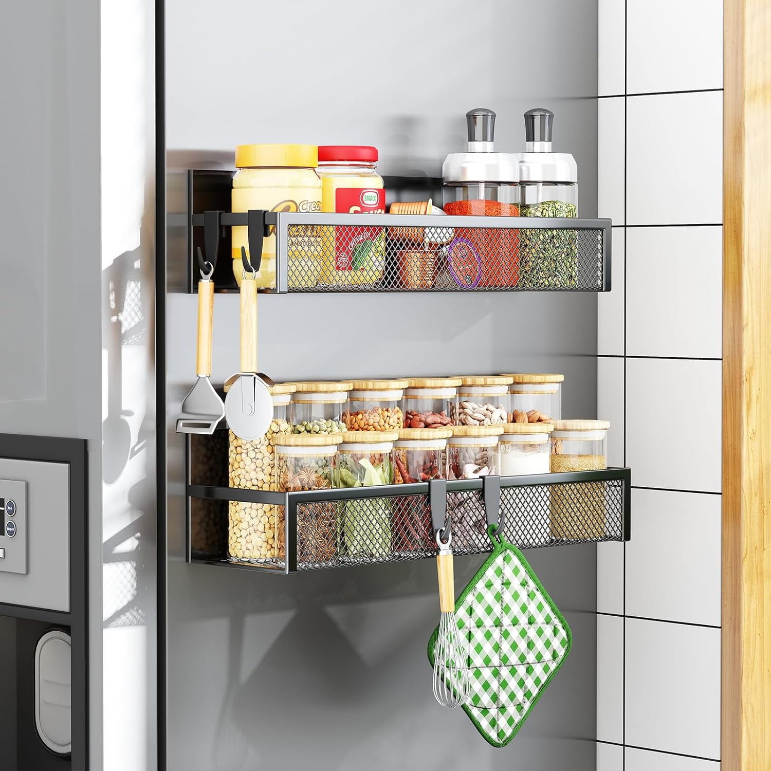 Magnetic Spice Rack for Refrigerator 2 Pack Magnetic Shelf Fridge Magnet Organizer with Moveable 4 Hooks Magnetic Fridge Shelf for Kitchen Organization and Storage 2 Pack Walmart