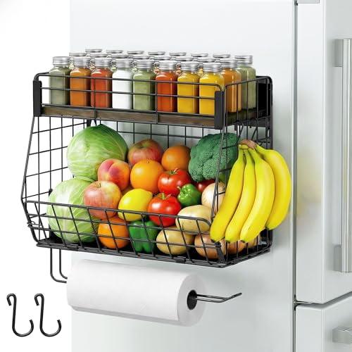 Hooks Wrapping Paper Magnetic Spice Rack for Fridge with Paper Towel Holder and 2 Hooks ...