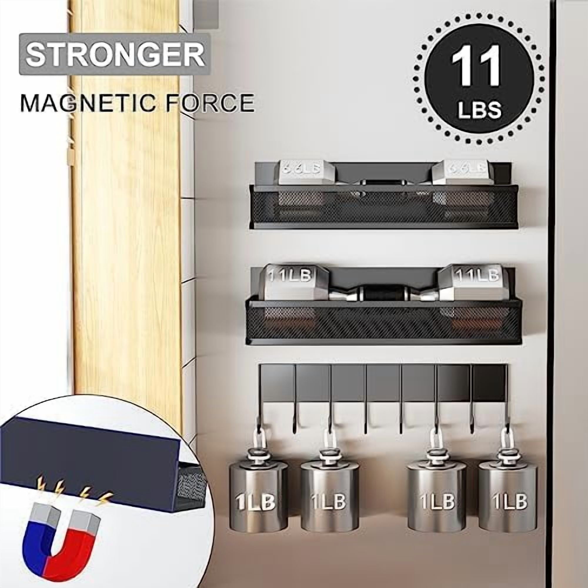 Magnetic Spice Rack for Refrigerator, 3 Pack Magnetic Shelf, Moveable Fridge Organizer with 8-Hook Rack, Seasoning Organizer for Kitchen
