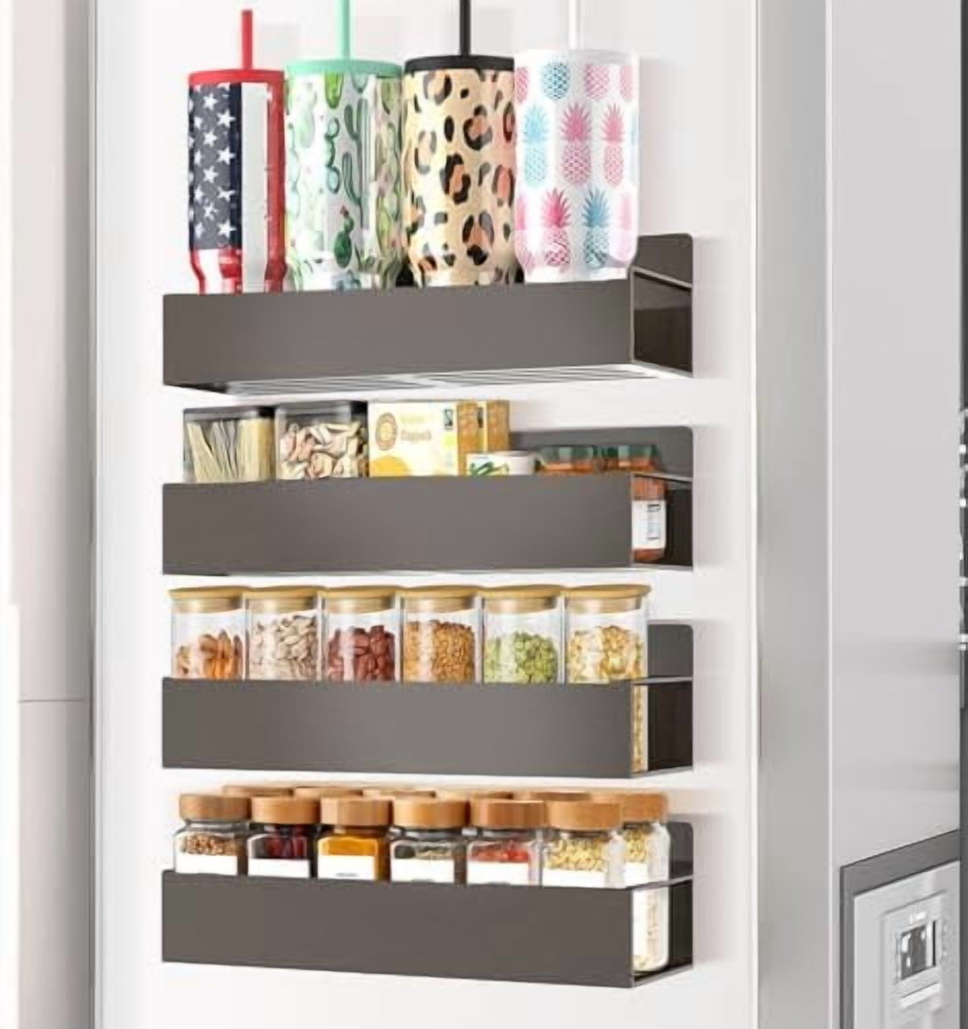 Magnetic Spice Rack for Refrigerator Magnetic Shelves Storage Seasoning Organizer for Fridge(4pack-Bronze)