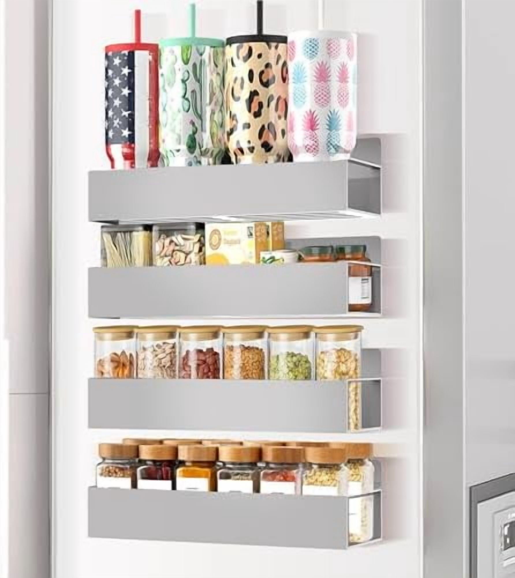 Magnetic Spice Rack for Refrigerator Magnetic Shelves Storage Seasoning Organizer for Fridge (4pack-Grey)