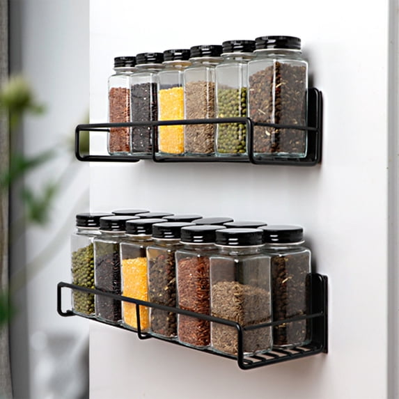 Magnetic Spice Rack for Refrigerator - No Drill Wall Mount, Ventilated Storage, Kitchen Organization, Black Iron Space Saver, topliu