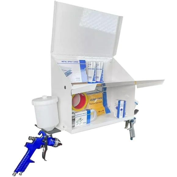 Magnetic Spray Booth Box White- Double Compartment Cabinet with Double Spray Paint Gun Holder, Spray Gun Holder, Spray Paint Storage Box Cabinet for The Interior of Spray Booth, Spray Gun Storage Box