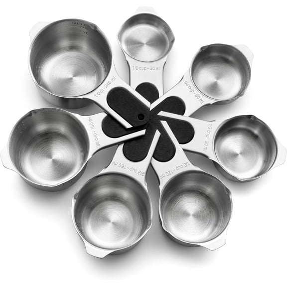 Magnetic Stainless Steel Measuring Cups Set of 7, Kitchen Measuring Tools with Easy Read Markings for Dry and Liquid Ingredients, Durable Cooking Utensils, Black