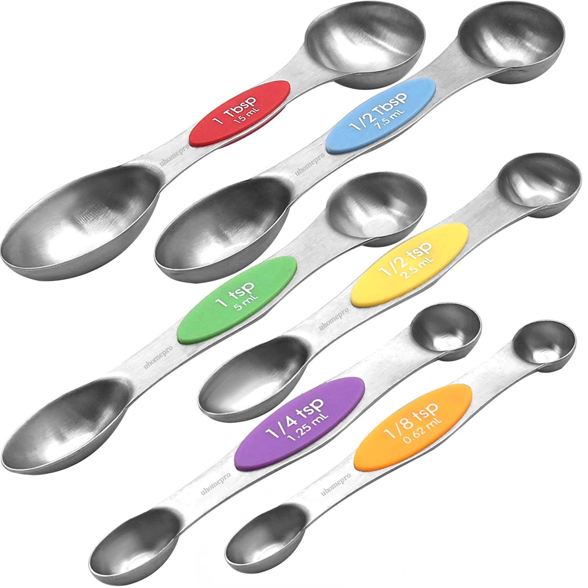 Magnetic Stainless Steel Measuring Spoons - Set of 6 Metal