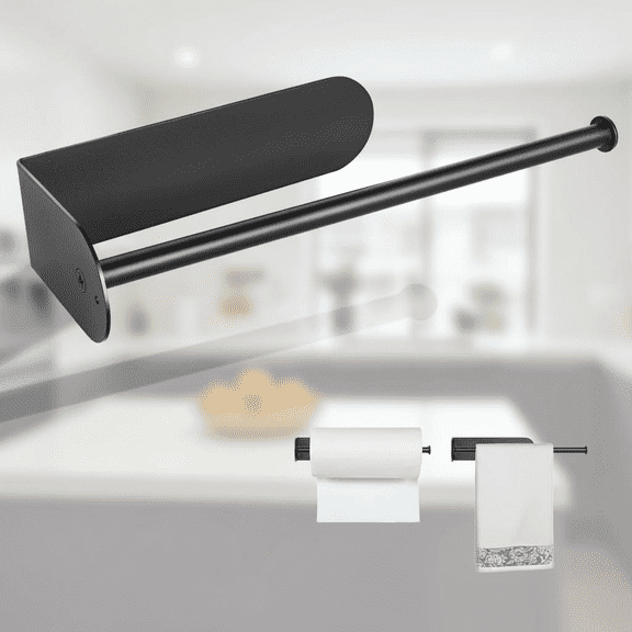 Magnetic Stainless Steel Paper Towel Holder for Kitchen, Refrigerator, Grill, Toolbox - 30cm Black Heavy Duty Mounting Rack for Easy Access and Space Saving