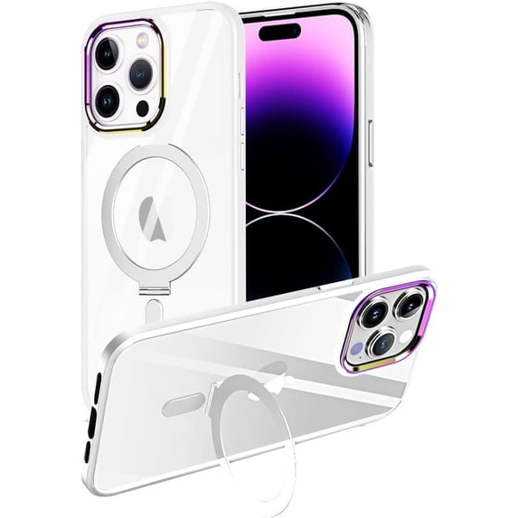 Magnetic Stand Case Compatible with iPhone 15 Pro Max Clear Case with Ring Holder Kickstand, Compatible with Magsafe Slim Phone Cove Military Grade Shockproof Protective Case Cover for Men