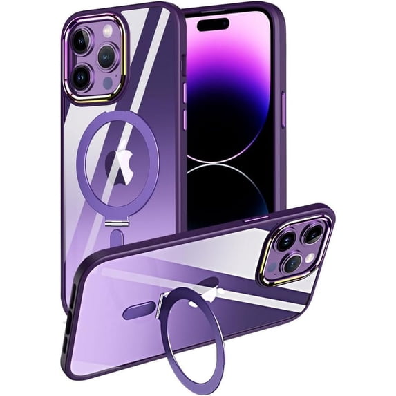 Magnetic Stand Case Compatible with iPhone 15 Pro Max Clear Case with Ring Holder Kickstand, Compatible with Magsafe Slim Phone Cove Military Grade Shockproof Protective Case Cover for Men