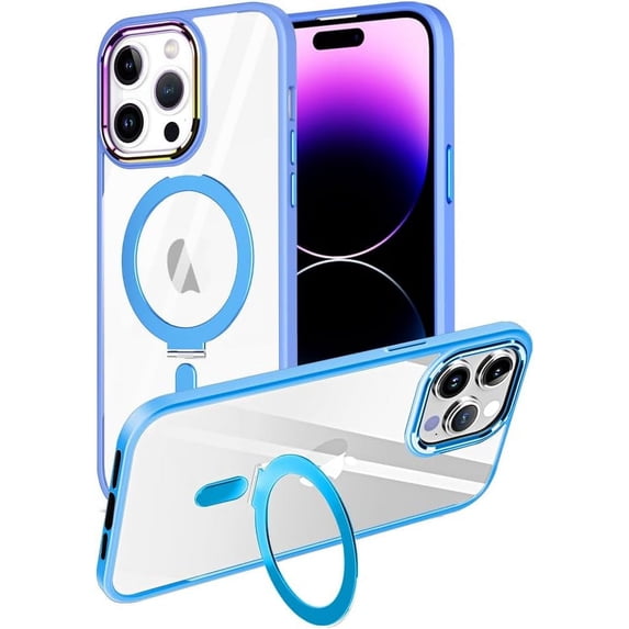 Magnetic Stand Case Compatible with iPhone 15 Pro Max Clear Case with Ring Holder Kickstand, Compatible with Magsafe Slim Phone Cove Military Grade Shockproof Protective Case Cover for Men