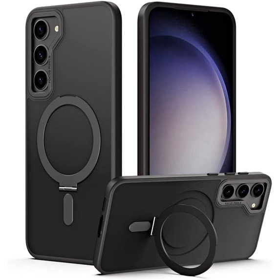 Magnetic Stand Case for Samsung Galaxy S23 Military Grade Drop Protection, Man Women Shockproof Case for Galaxy S23 with Aluminium Camera Bumper, Kickstand Case for S23 Frosted Back Magnet Ring