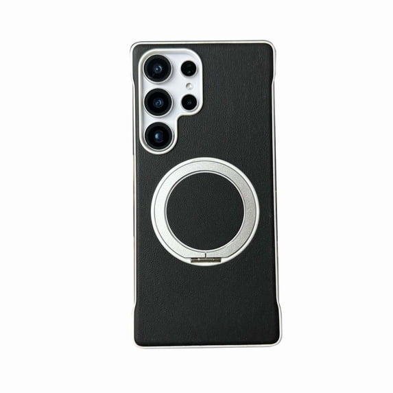 Magnetic Stand Case for Samsung Galaxy S24 Ultra, Compatible with MagSafe, PU Leather Ultra-Thin Bumper Frameless Borderless Minimalist Design Shockproof Cover with Kickstand for Men Women,Blackwhite