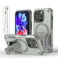 thumbnail image 1 of Magnetic Stand Case for iPhone 15 Pro Max, MagSafe Compatible with Kickstand & Lanyard Strap, Military Drop Protection Camera and Screen Guard Rugged Phone Cover for iPhone 15 Pro Max, Grey, 1 of 8