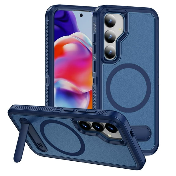 Magnetic & Stand Designed for Samsung Galaxy S25 Plus Case fit for MagSafe, Luxury Hybrid Shockproof Drop Protective Phone Case for S25 Plus, Built-in Invisible Kickstand, Royalblue+Blue